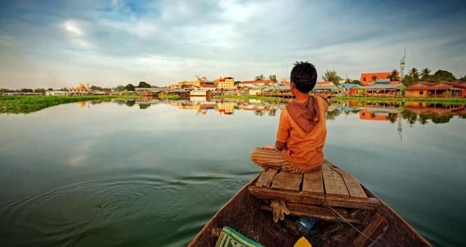 Sunset on Tonle Sap River, Cambodia
